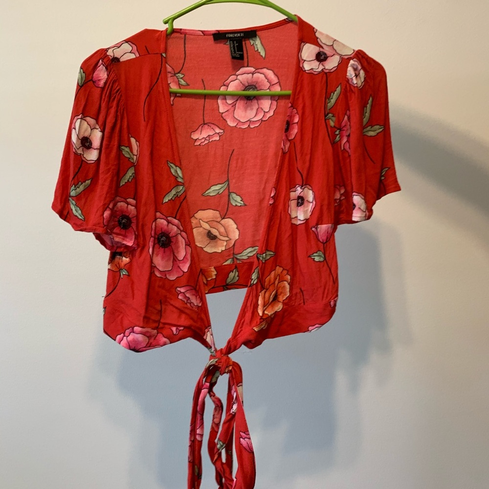 Red floral crop top